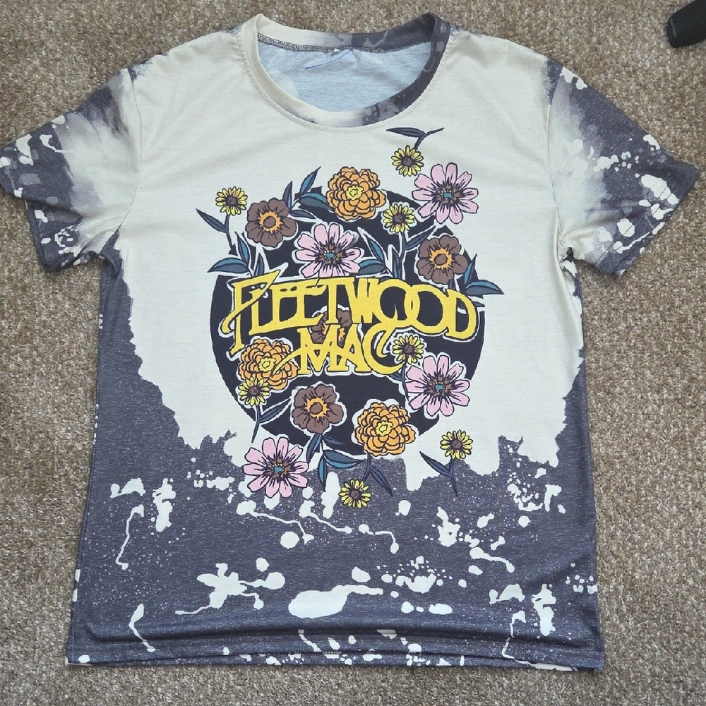 FLEETWOOD MAC Floral Graphic Tee - Black and White Large